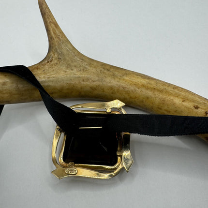 vintage lucky Deco Smoky Topaz Brooch Pin gold filled Black velvet choker small, simple every day minimal