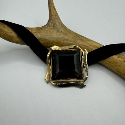 vintage lucky Deco Smoky Topaz Brooch Pin gold filled Black velvet choker small, simple every day minimal