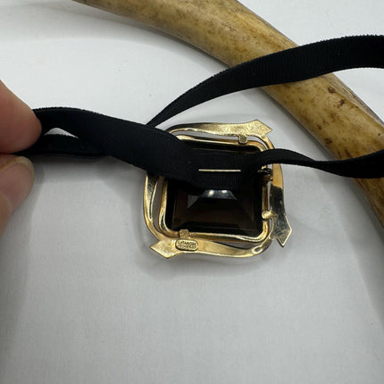 vintage lucky Deco Smoky Topaz Brooch Pin gold filled Black velvet choker small, simple every day minimal