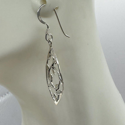 Vintage Leaf Deco 925 Sterling Silver Dangle Earrings Minimalist Simple Everyday Jewelry elegant bride accessories for wedding