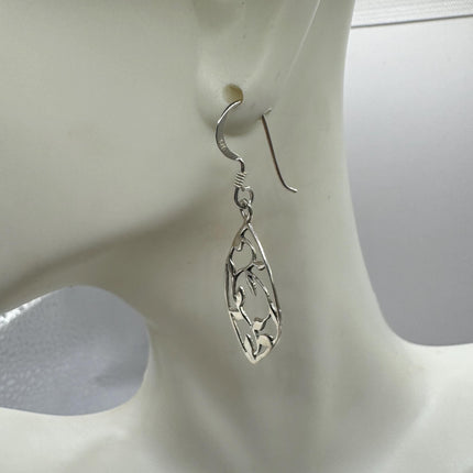 Vintage Leaf Deco 925 Sterling Silver Dangle Earrings Minimalist Simple Everyday Jewelry elegant bride accessories for wedding