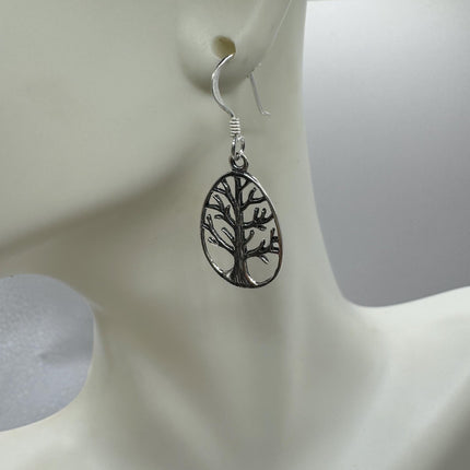 Vintage Tree of Life Deco 925 Sterling Silver Dangle Earrings Minimalist Simple Everyday Jewelry elegant bride accessories for wedding