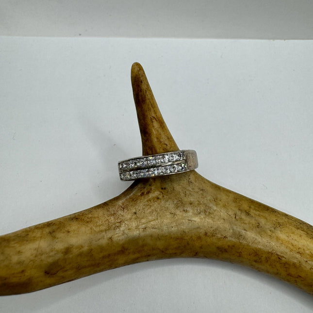 Vintage Silver Ring | Clear Crystal Diamond Eternity Stacking Promise Engagement Ring Wedding | 925 Sterling Silver Band