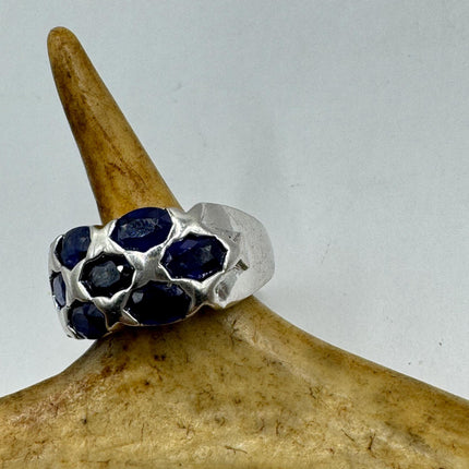 Vintage Silver Ring | Blue Sapphire Boho Cocktail | 925 Sterling Silver Something Blue Wedding Band Engagement Ring