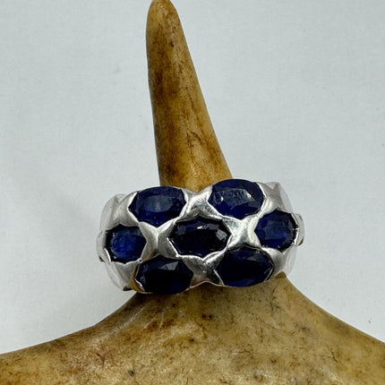 Vintage Silver Ring | Blue Sapphire Boho Cocktail | 925 Sterling Silver Something Blue Wedding Band Engagement Ring