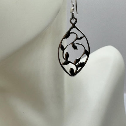 Vintage Leaf Deco 925 Sterling Silver Dangle Earrings Minimalist Simple Everyday Jewelry elegant bride accessories for wedding