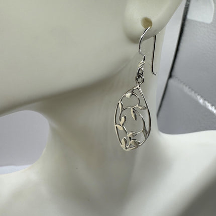 Vintage Leaf Deco 925 Sterling Silver Dangle Earrings Minimalist Simple Everyday Jewelry elegant bride accessories for wedding