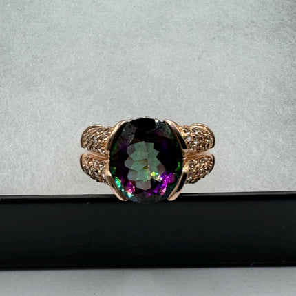 Vintage Gemstone Ring | Mystic Blue Topaz Crystal Birthstone Statement Ring | 925 Sterling Silver Band Engagement Promise Bride
