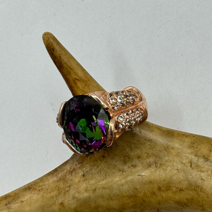 Vintage Gemstone Ring | Mystic Blue Topaz Crystal Birthstone Statement Ring | 925 Sterling Silver Band Engagement Promise Bride