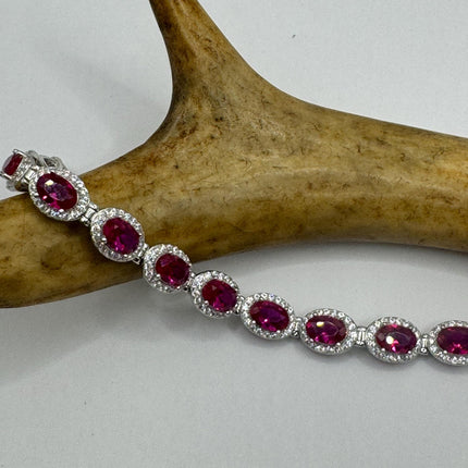 Vintage Silver Tennis Bracelet | Ruby Crystal Diamond Cubic Zirconia | 925 Sterling Silver
