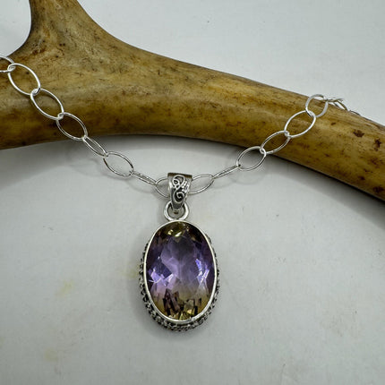 Vintage Necklace | Purple Ametrine Gemstone Dainty 925 Sterling Silver Chain Necklace | Minimalist Style Crystal