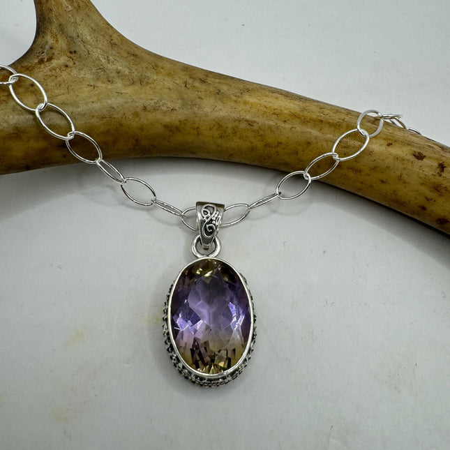 Vintage Necklace | Purple Ametrine Gemstone Dainty 925 Sterling Silver Chain Necklace | Minimalist Style Crystal