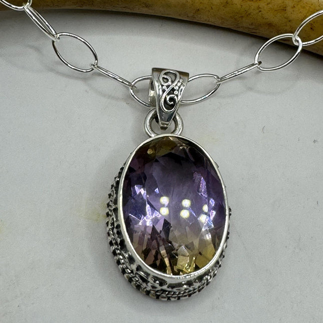 Vintage Necklace | Purple Ametrine Gemstone Dainty 925 Sterling Silver Chain Necklace | Minimalist Style Crystal