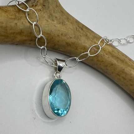 Vintage Blue topaz Necklace 925 Sterling Silver Chain Necklace | Minimalist Style Crystal