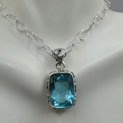 Vintage Blue topaz Necklace 925 Sterling Silver Chain Necklace | Minimalist Style Crystal