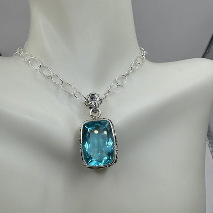 Vintage Blue topaz Necklace 925 Sterling Silver Chain Necklace | Minimalist Style Crystal