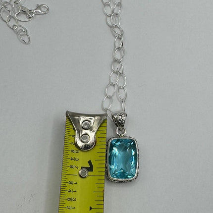 Vintage Blue topaz Necklace 925 Sterling Silver Chain Necklace | Minimalist Style Crystal