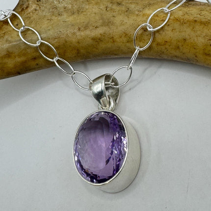 Vintage Necklace | Purple Amethyst Gemstone Dainty 925 Sterling Silver Chain Necklace | Minimalist Style Crystal