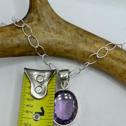 Vintage Necklace | Purple Amethyst Gemstone Dainty 925 Sterling Silver Chain Necklace | Minimalist Style Crystal
