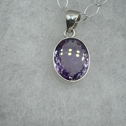 Vintage Necklace | Purple Amethyst Gemstone Dainty 925 Sterling Silver Chain Necklace | Minimalist Style Crystal