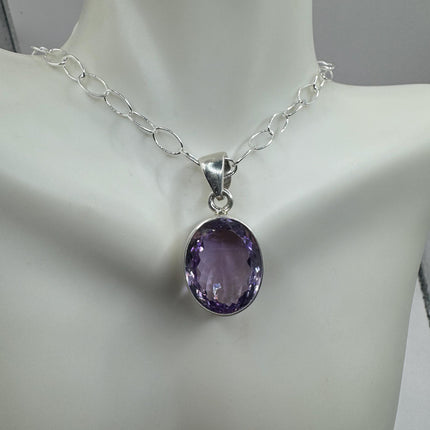 Vintage Necklace | Purple Amethyst Gemstone Dainty 925 Sterling Silver Chain Necklace | Minimalist Style Crystal