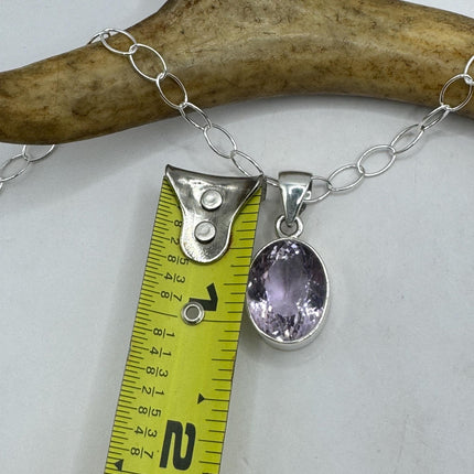 Vintage Necklace | Purple Amethyst Gemstone Dainty 925 Sterling Silver Chain Necklace | Minimalist Style Crystal
