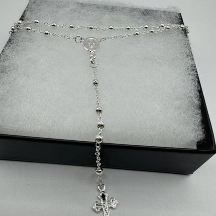 Vintage Rosary | 925 Sterling Silver Rosary Cross Crucifix Pendant Prayer Necklace Dainty Religious communion confirmation gift