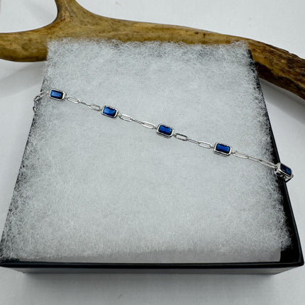 Vintage Tennis Bracelet | Simple Everyday Blue Cubic Zirconia Crystal Diamond Gemstone | 925 Sterling Silver Stackable Minimal Bracelet