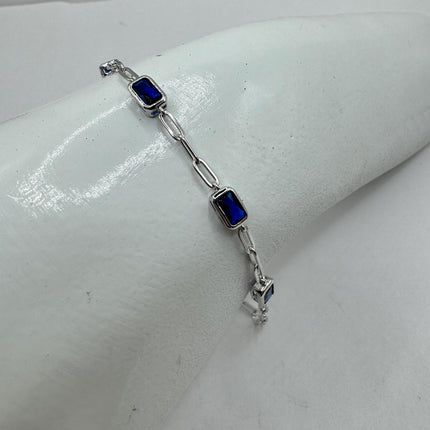 Vintage Tennis Bracelet | Simple Everyday Blue Cubic Zirconia Crystal Diamond Gemstone | 925 Sterling Silver Stackable Minimal Bracelet