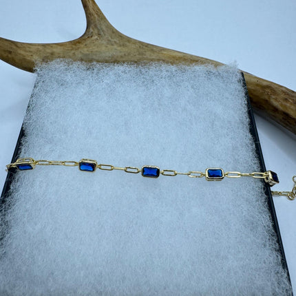 Vintage Tennis Bracelet | Simple Everyday Blue Cubic Zirconia Crystal Diamond Gemstone | Gold 925 Sterling Silver Stackable Minimal Bracelet