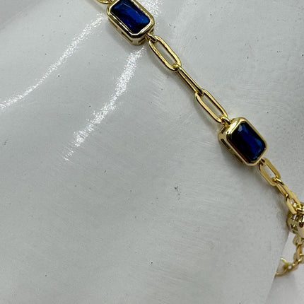 Vintage Tennis Bracelet | Simple Everyday Blue Cubic Zirconia Crystal Diamond Gemstone | Gold 925 Sterling Silver Stackable Minimal Bracelet