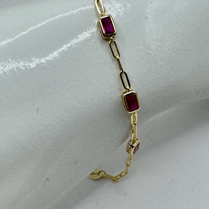 Vintage Tennis Bracelet | Simple Everyday Red Ruby Cubic Zirconia Crystal Gemstone | Gold 925 Sterling Silver Stackable Minimal Bracelet