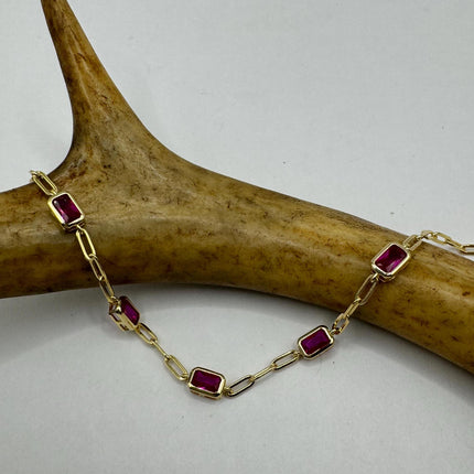 Vintage Tennis Bracelet | Simple Everyday Red Ruby Cubic Zirconia Crystal Gemstone | Gold 925 Sterling Silver Stackable Minimal Bracelet