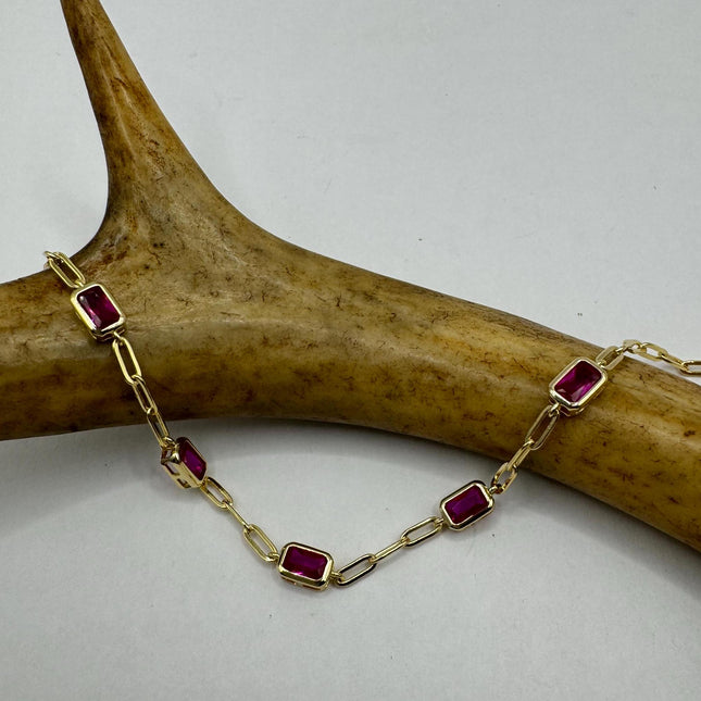 Vintage Tennis Bracelet | Simple Everyday Red Ruby Cubic Zirconia Crystal Gemstone | Gold 925 Sterling Silver Stackable Minimal Bracelet