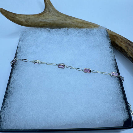Vintage Tennis Bracelet | Simple Everyday Pink Ice Cubic Zirconia Crystal Gemstone | 925 Sterling Silver Stackable Minimal Bracelet