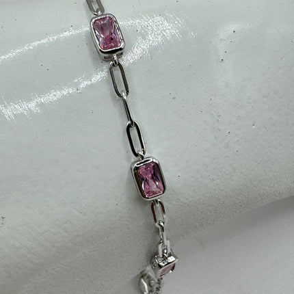 Vintage Tennis Bracelet | Simple Everyday Pink Ice Cubic Zirconia Crystal Gemstone | 925 Sterling Silver Stackable Minimal Bracelet