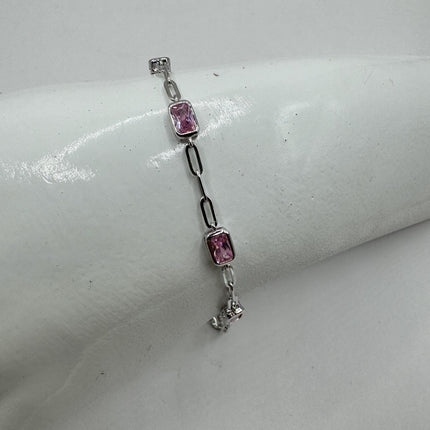 Vintage Tennis Bracelet | Simple Everyday Pink Ice Cubic Zirconia Crystal Gemstone | 925 Sterling Silver Stackable Minimal Bracelet