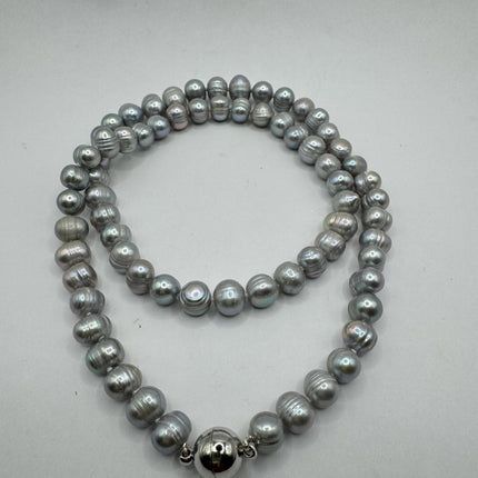 Vintage Pearl Necklace | Elegant Hand Knotted Gray Pearl 925 Sterling Silver 22 inch long Necklace Simple every everyday minimal