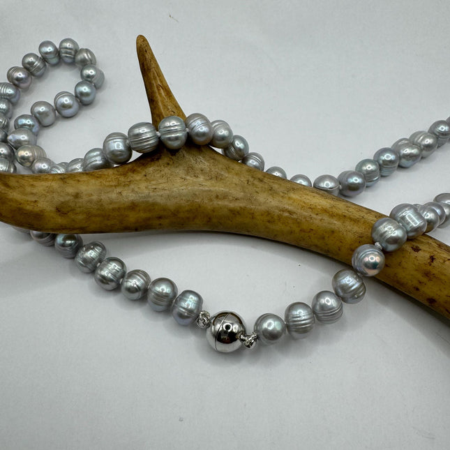 Vintage Pearl Necklace | Elegant Hand Knotted Gray Pearl 925 Sterling Silver 22 inch long Necklace Simple every everyday minimal