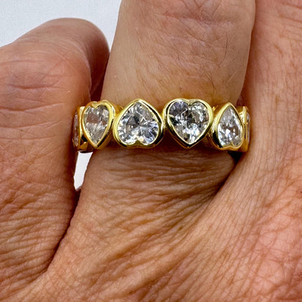 Vintage Heart Silver Ring | Clear Crystal Diamond Eternity Stacking Promise Engagement Ring Wedding | 925 Sterling Silver Band