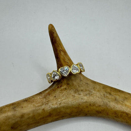 Vintage Heart Silver Ring | Clear Crystal Diamond Eternity Stacking Promise Engagement Ring Wedding | 925 Sterling Silver Band