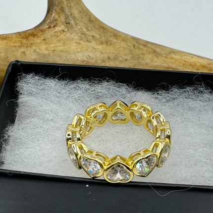 Vintage Heart Silver Ring | Clear Crystal Diamond Eternity Stacking Promise Engagement Ring Wedding | 925 Sterling Silver Band