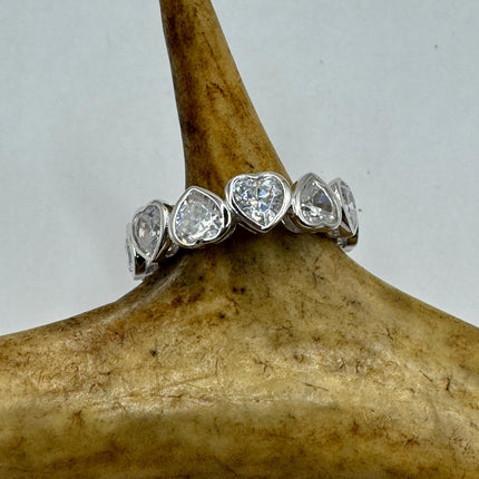 Vintage Heart Silver Ring | Clear Crystal Diamond Eternity Stacking Promise Engagement Ring Wedding | 925 Sterling Silver Band