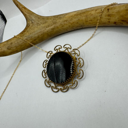 vintage lucky Black onyx Brooch Pin necklace gold filled simple every day minimal