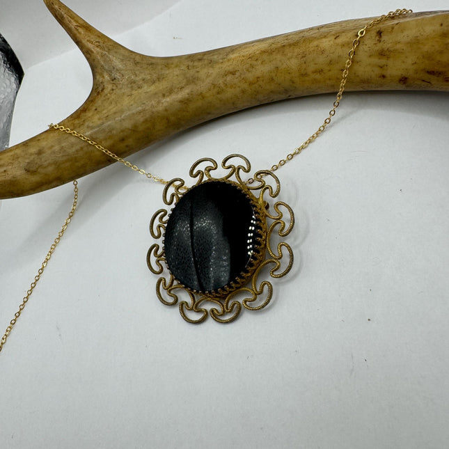 vintage lucky Black onyx Brooch Pin necklace gold filled simple every day minimal