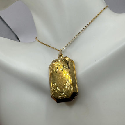 Vintage Gold Locket | Tiny 9k Gold Filled Heart Pendant Photo Memory Charm Engraved Flowers | Golden 925 Sterling Silver Chain Necklace