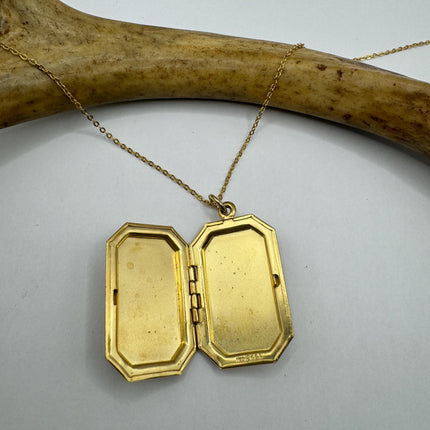 Vintage Gold Locket | Tiny 9k Gold Filled Heart Pendant Photo Memory Charm Engraved Flowers | Golden 925 Sterling Silver Chain Necklace