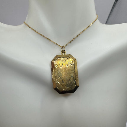 Vintage Gold Locket | Tiny 9k Gold Filled Heart Pendant Photo Memory Charm Engraved Flowers | Golden 925 Sterling Silver Chain Necklace