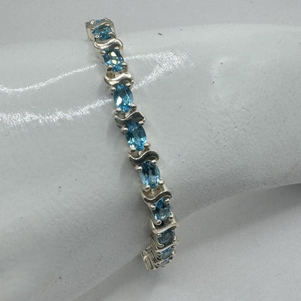 Vintage Silver Tennis Bracelet | Blue Topaz 925 Sterling Silver Box Bracelet | Something Blue
