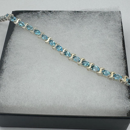 Vintage Silver Tennis Bracelet | Blue Topaz 925 Sterling Silver Box Bracelet | Something Blue